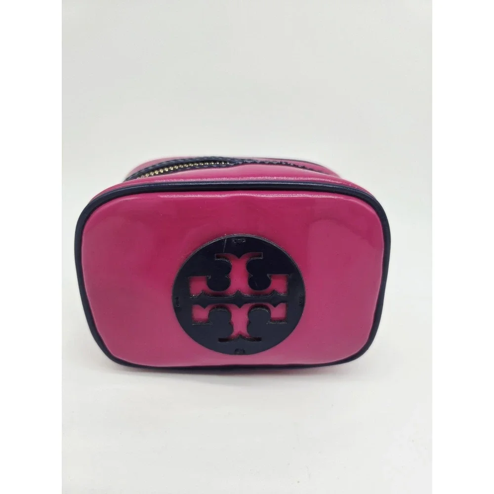 TORY BURCH Pink Navy Mini Cosmetic Case Patent PVC GOLD 6